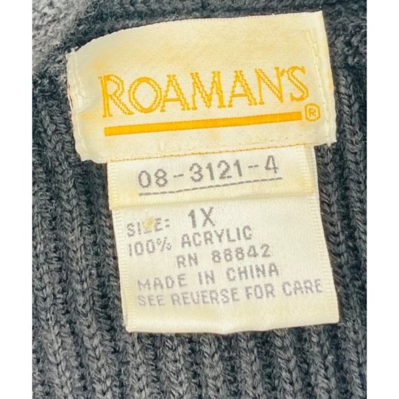 Roamans Womens Ribbed Knit Cardigan Sweater 1X Grey Acrylic Long Sleeve Open Fro - Picture 2 of 4